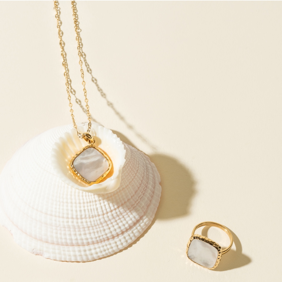 Image 752280_ALTMORE1.jpg, Product 752-280 / Price $59.99, STEELX 18K Yellow Gold Plate White Shell Pendant Necklace with Fancy Chain from Steelx on TSC.ca's Jewellery department