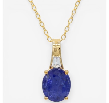 Gems En Vogue Palladium Silver Tanzanite &amp; White Zircon Pendant With Chain