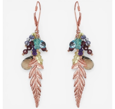 Gems En Vogue Palladium Silver Leaf Multi Gemstone Leverback Earrings