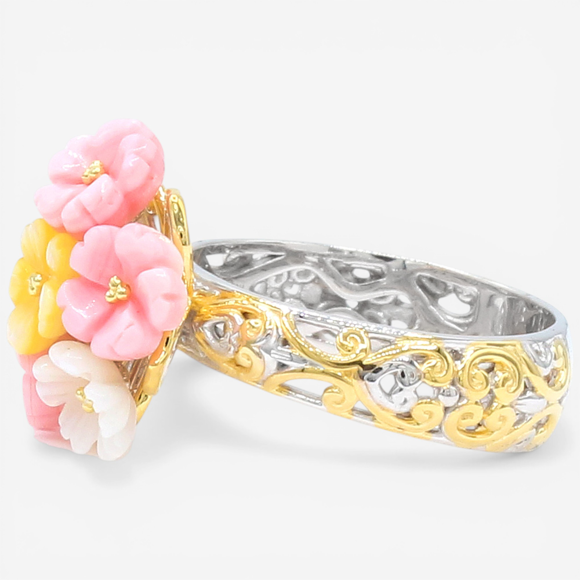 Gems En Vogue Palladium Silver Carved Shell Flower Ring - TSC.ca