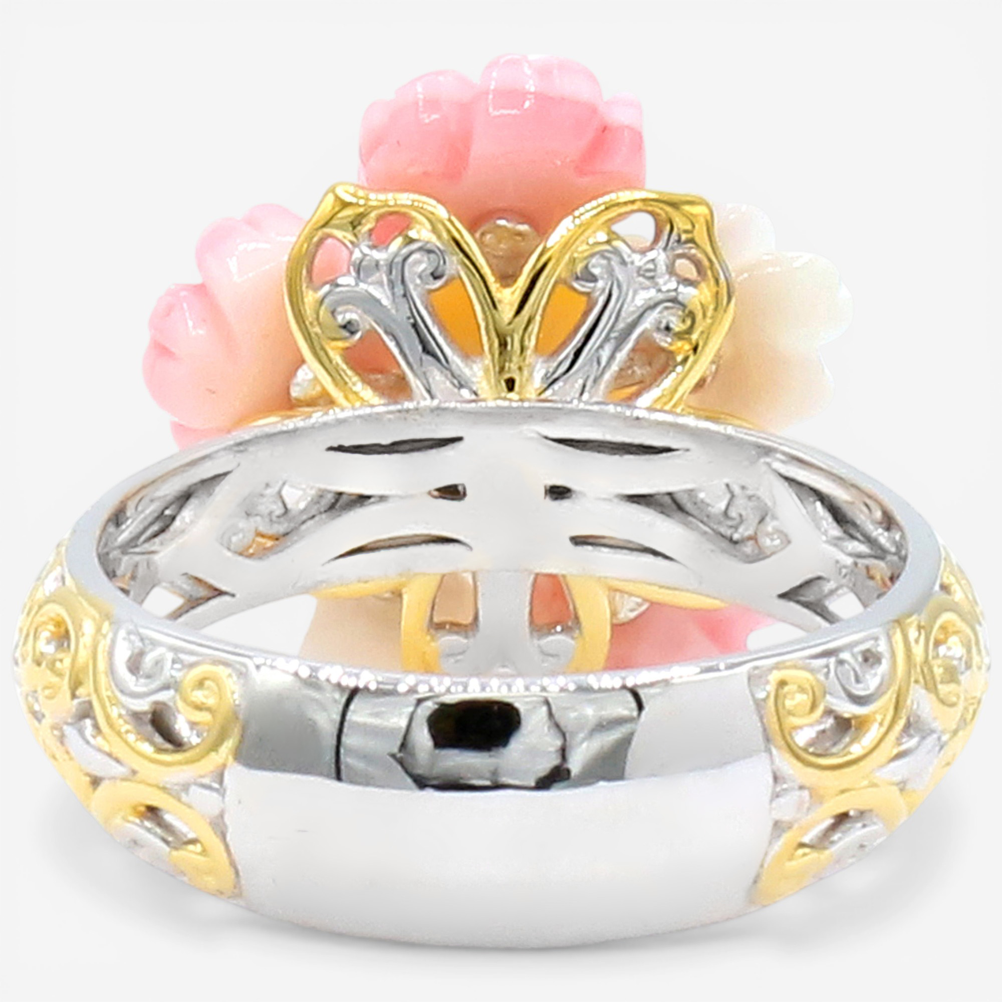 Printemps candy flower ring 9~10号 Gems En Vogue Palladium Silver Carved Shell Flower Ring - TSC.ca