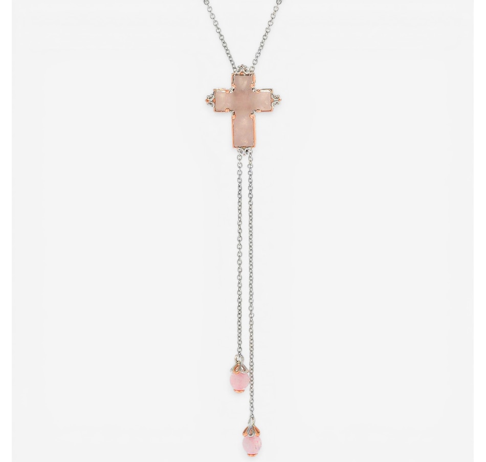 Image 752296_ALTMORE1.jpg, Product 752-296 / Price $209.99, Gems En Vogue Palladium Silver Rose Quartz Cross Bolo Necklace from Gems En Vogue on TSC.ca's Jewellery department