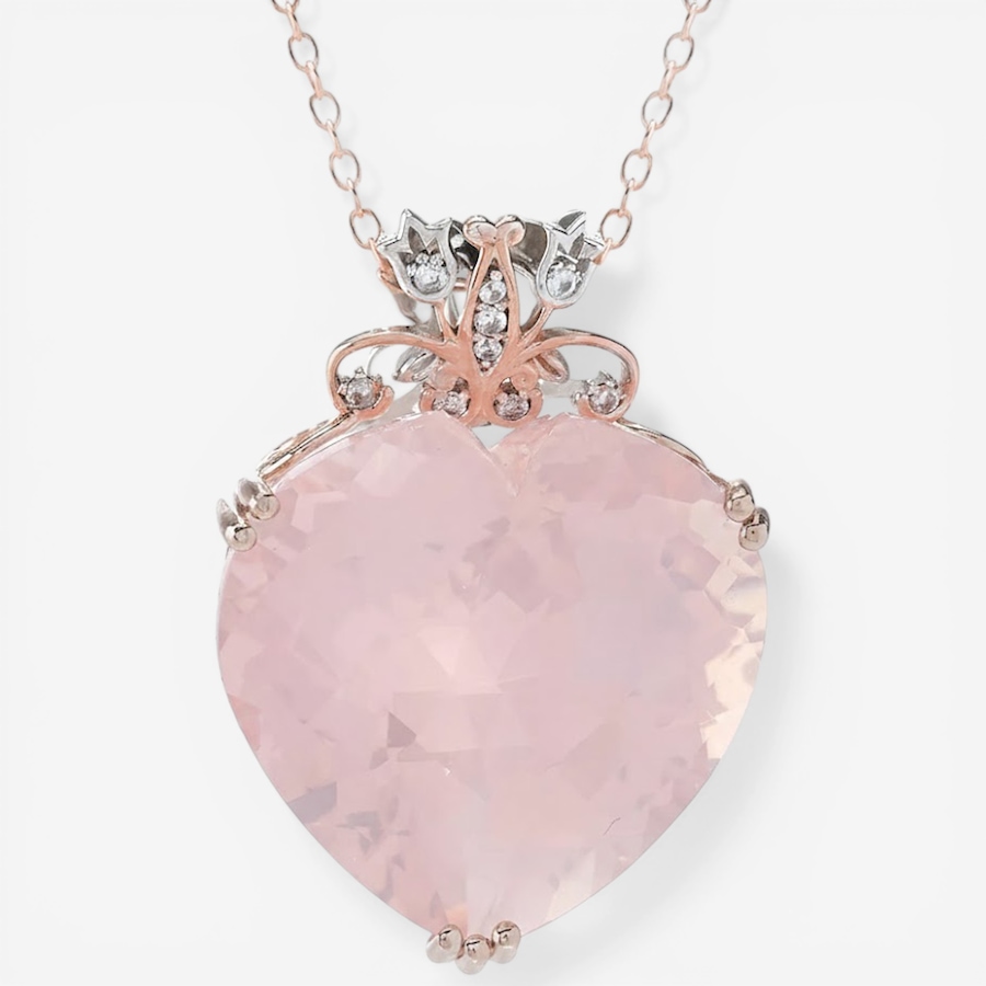 Image 752321.jpg, Product 752-321 / Price $449.99, Gems En Vogue Palladium Silver Heart Rose Quartz & White Zircon Pendant With Chain from Gems En Vogue on TSC.ca's Jewellery department