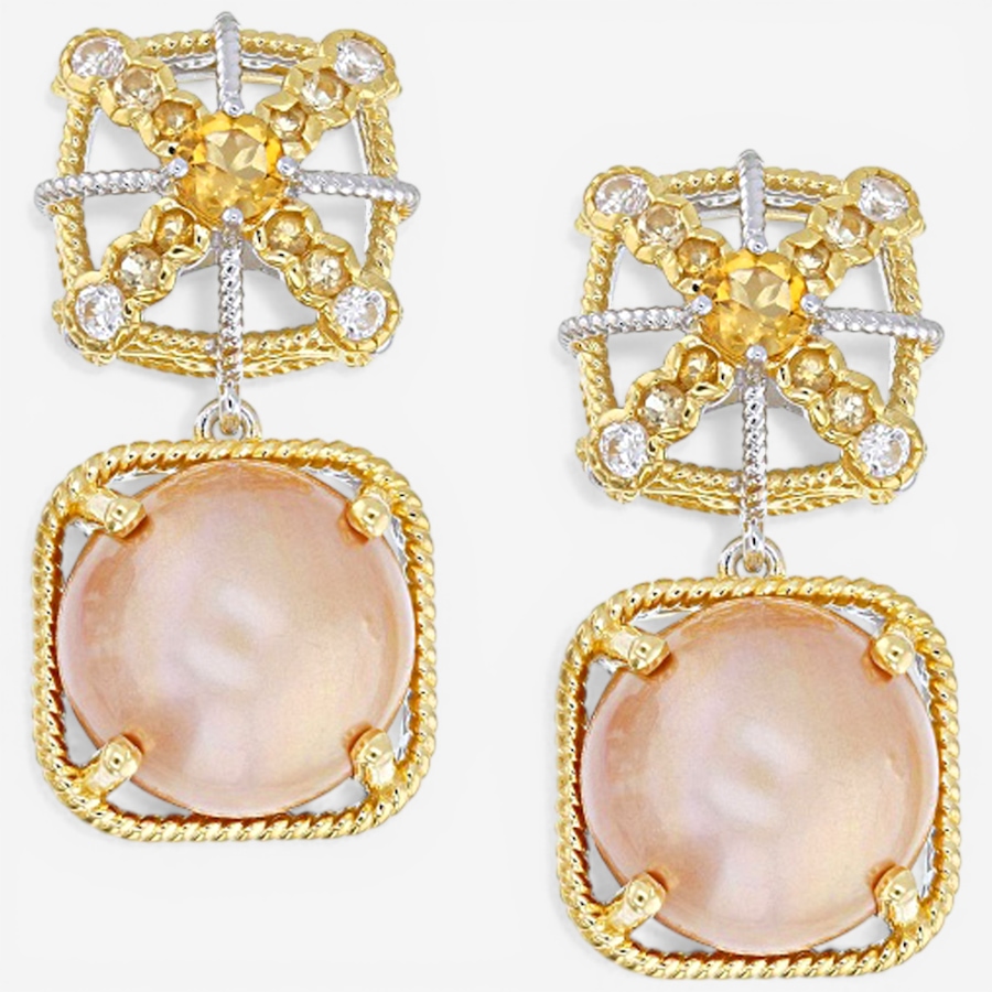 Image 752342.jpg, Product 752-342 / Price $349.99, Gems en Vogue Palladium Silver Golden Mabe Pearl, Citrine and White Zircon Earrings from Gems En Vogue on TSC.ca's Jewellery department