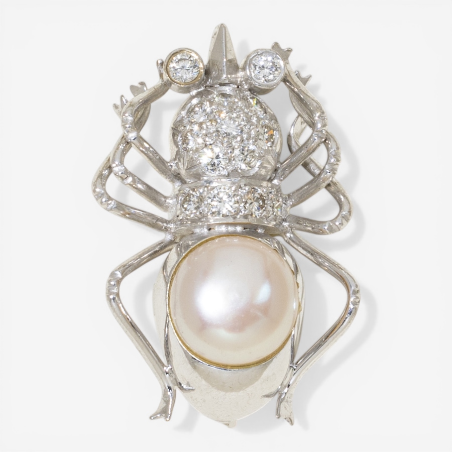 Image 752381.jpg, Product 752-381 / Price $2,495.00, Estate Originals 18K White Gold Diamond and Pearl Spider Motif Brooch/Pendant from Estate Originals on TSC.ca's Jewellery department