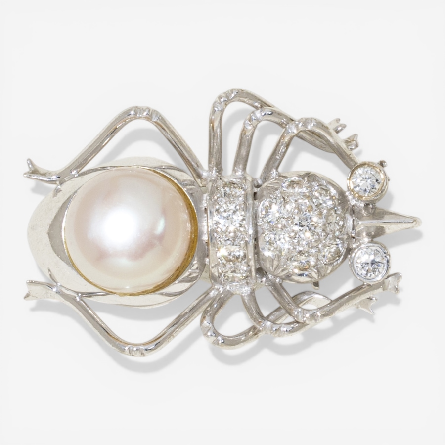 Image 752381_ALTMORE2.jpg, Product 752-381 / Price $2,495.00, Estate Originals 18K White Gold Diamond and Pearl Spider Motif Brooch/Pendant from Estate Originals on TSC.ca's Jewellery department
