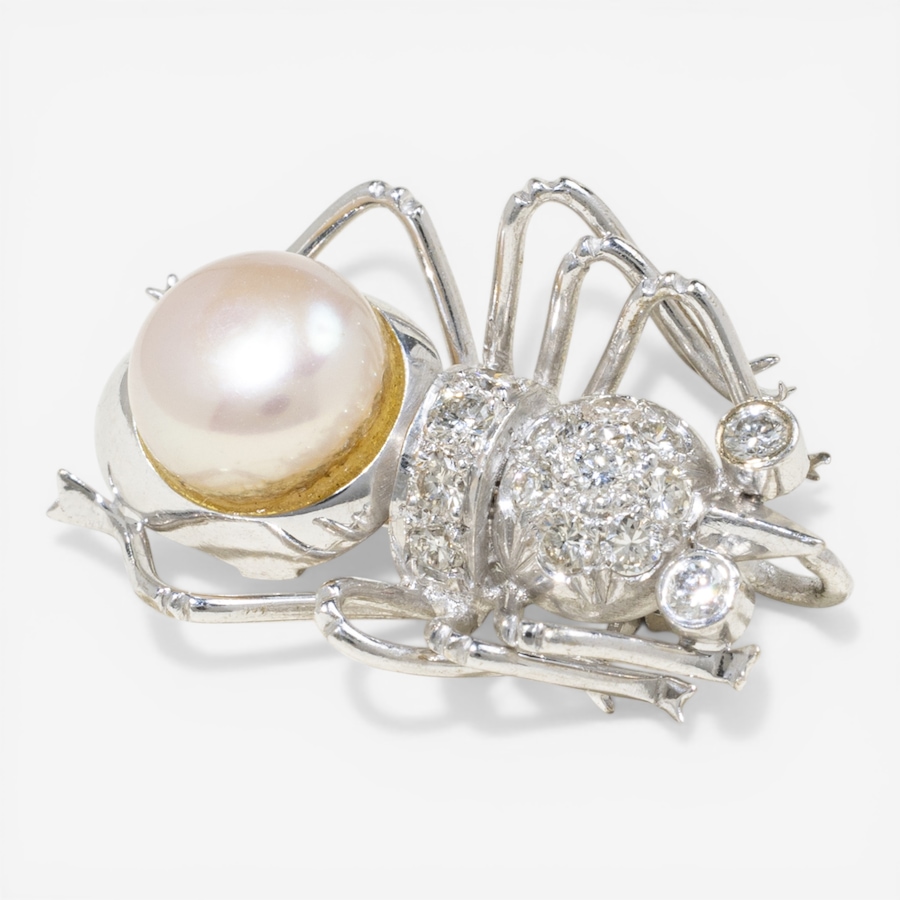 Image 752381_ALTMORE3.jpg, Product 752-381 / Price $2,495.00, Estate Originals 18K White Gold Diamond and Pearl Spider Motif Brooch/Pendant from Estate Originals on TSC.ca's Jewellery department