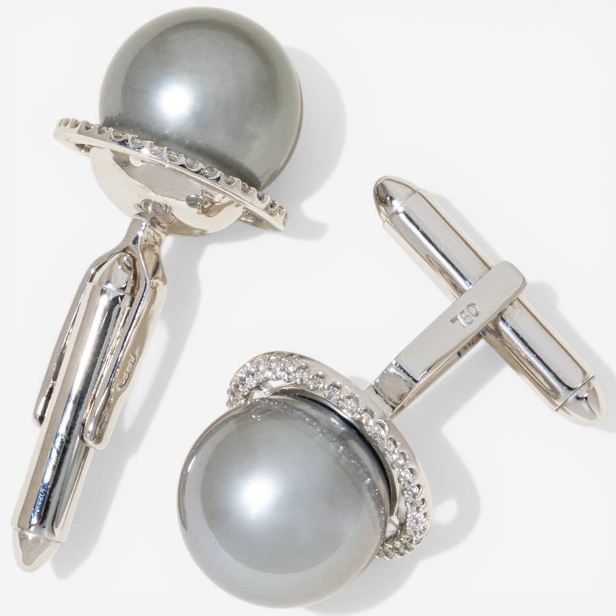 Image 752383.jpg, Product 752-383 / Price $7,295.00, Estate Originals 18K White Gold South Sea Pearl and Diamond Cufflinks from Estate Originals on TSC.ca's Jewellery department