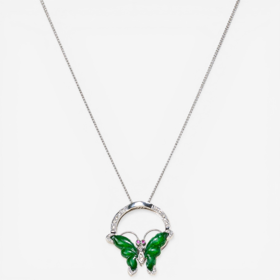 Image 752385_ALTMORE1.jpg, Product 752-385 / Price $3,995.00, Estate Originals 18K White Gold Jadeite Jade and Diamond Butterfly Pendant from Estate Originals on TSC.ca's Jewellery department
