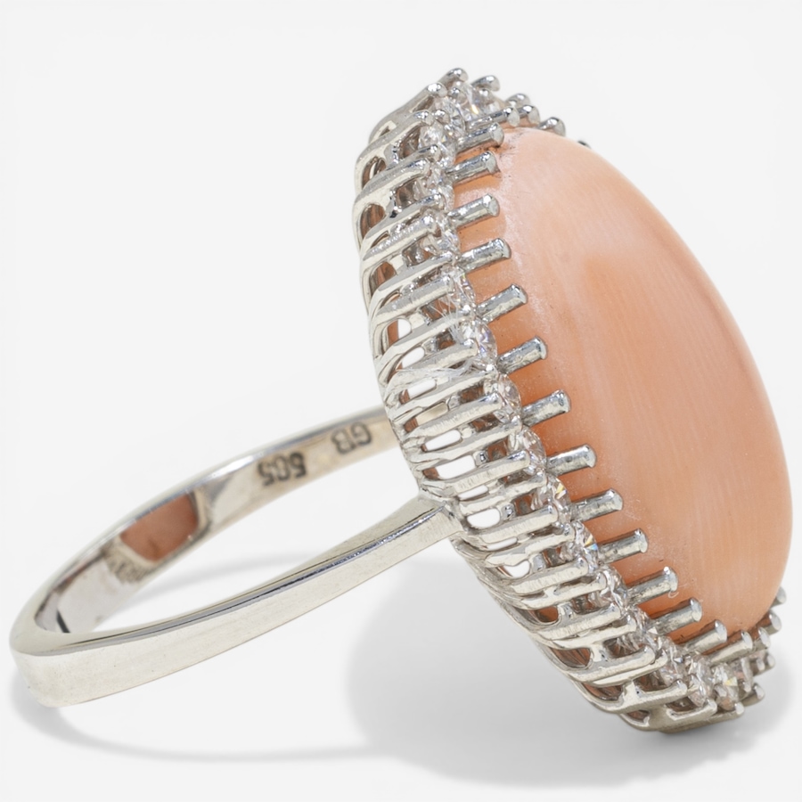 Image 752387_ALTMORE2.jpg, Product 752-387 / Price $3,395.00, Estate Originals 14K White Gold 10.54-Carat Coral and Diamond Halo Ring, Signed "Handarbeit" from Estate Originals on TSC.ca's Jewellery department