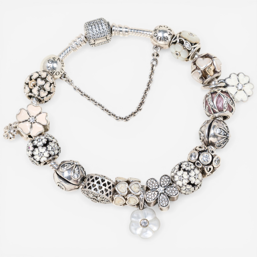 Image 752397_ALTMORE1.jpg, Product 752-397 / Price $995.00, Estate Originals Sterling Silver Pandora 8" Moments Bracelet with Charms from Estate Originals on TSC.ca's Jewellery department