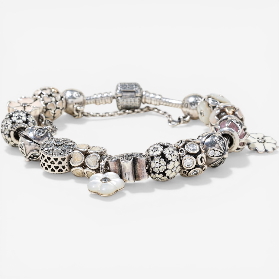 Image 752397_ALTMORE2.jpg, Product 752-397 / Price $995.00, Estate Originals Sterling Silver Pandora 8" Moments Bracelet with Charms from Estate Originals on TSC.ca's Jewellery department