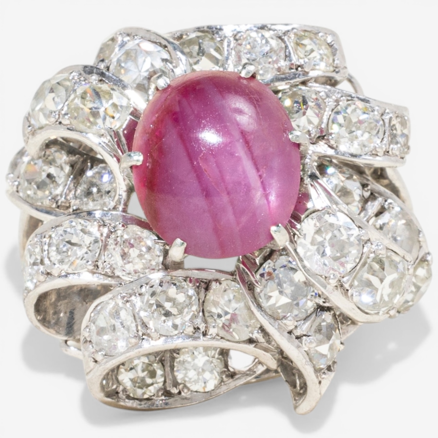 Image 752398.jpg, Product 752-398 / Price $8,295.00, Estate Originals Custom-Made Platinum Vintage Ruby and Diamond Ring from Estate Originals on TSC.ca's Jewellery department