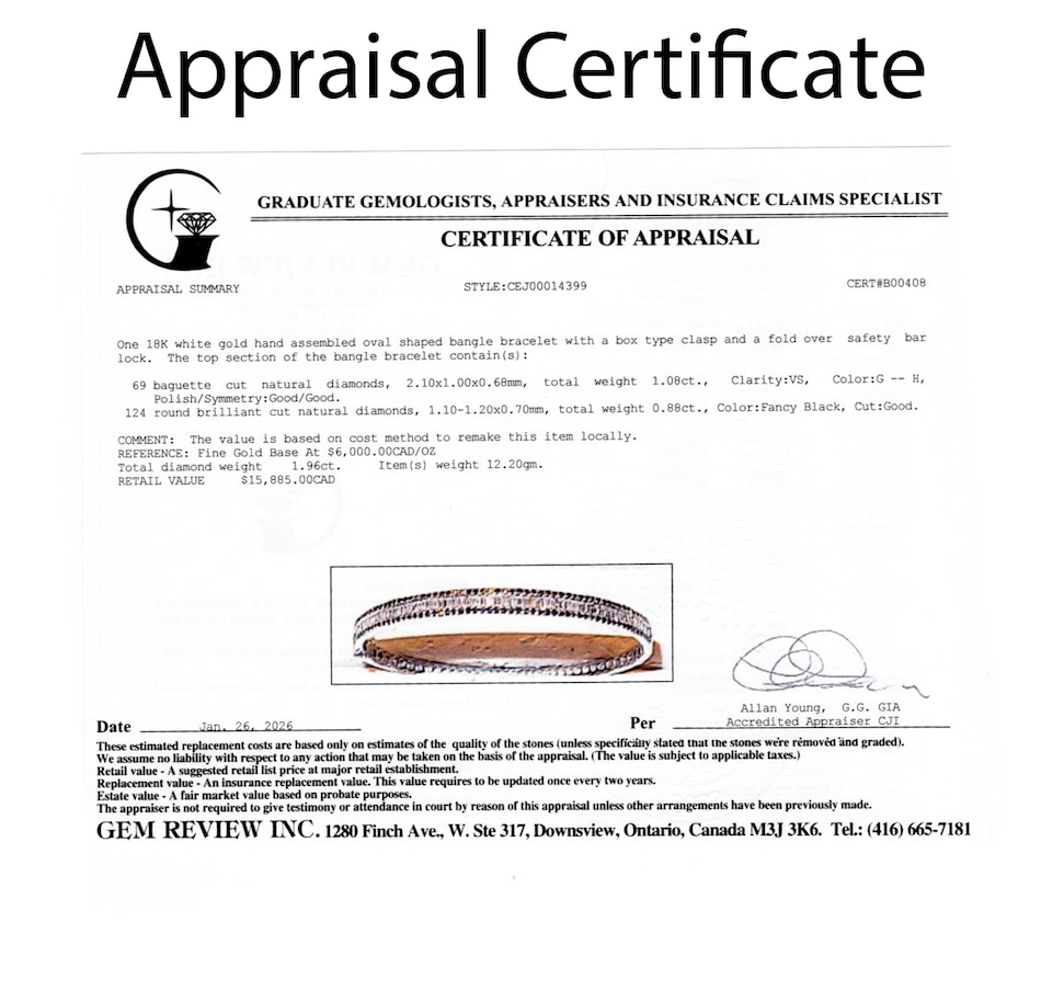 Image 752399_ALTMORE5.jpg, Product 752-399 / Price $7,495.00, Estate Originals 18K White Gold Baguette and Round, Brilliant-Cut Diamond Bangle Bracelet from Estate Originals on TSC.ca's Jewellery department