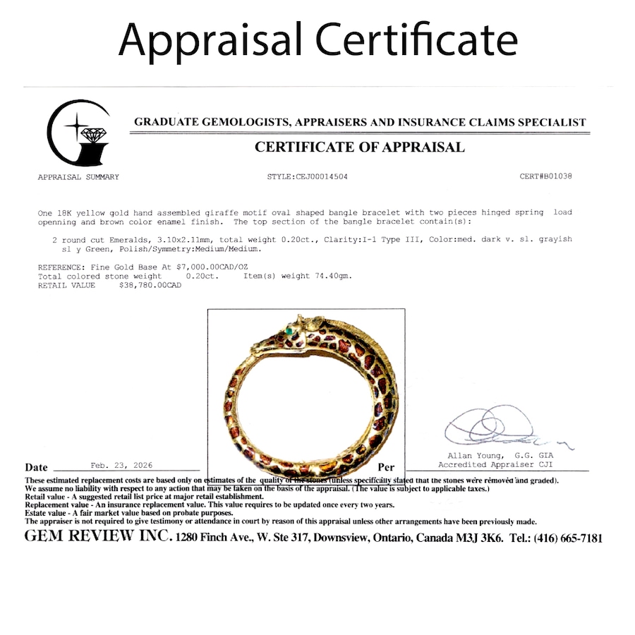 Image 752407_ALTMORE7.jpg, Product 752-407 / Price $19,995.00, Estate Originals 18K Yellow Gold Giraffe Motif Hinged Bangle Bracelet from Estate Originals on TSC.ca's Jewellery department