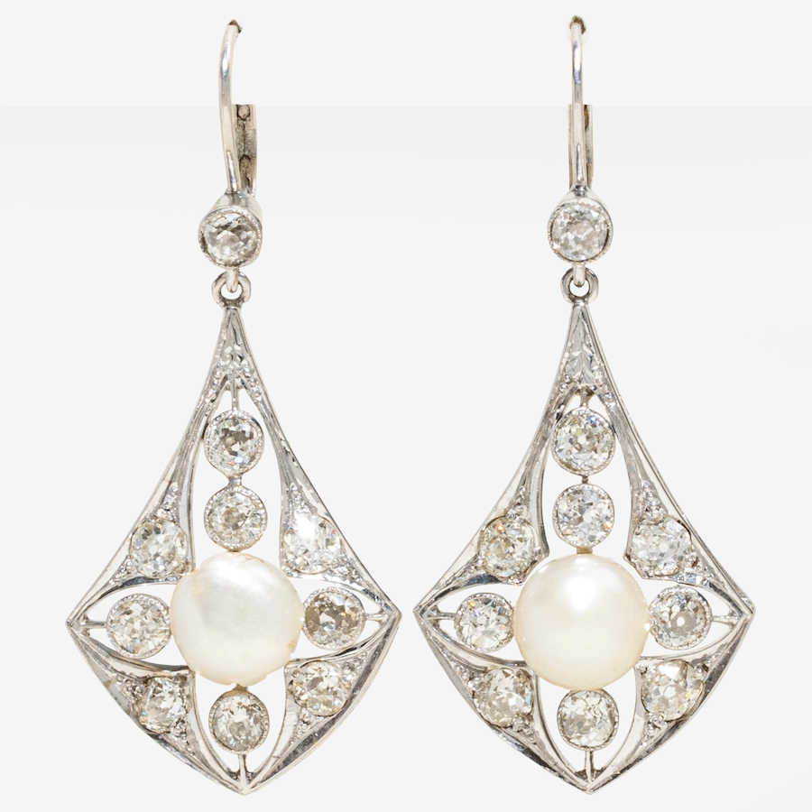 Image 752410.jpg, Product 752-410 / Price $5,995.00, Estate Originals 18K White Gold Pearl and Old European Diamond Drop Style Earrings from Estate Originals on TSC.ca's Jewellery department