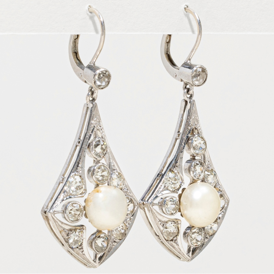 Image 752410_ALTMORE1.jpg, Product 752-410 / Price $5,995.00, Estate Originals 18K White Gold Pearl and Old European Diamond Drop Style Earrings from Estate Originals on TSC.ca's Jewellery department