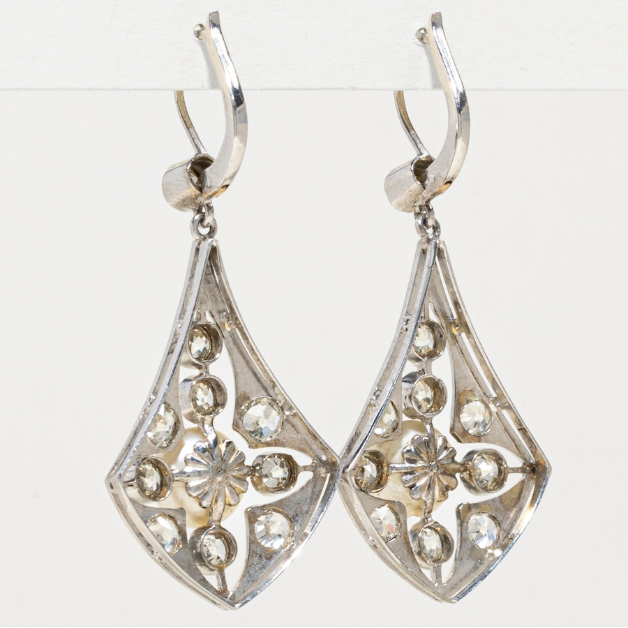 Image 752410_ALTMORE2.jpg, Product 752-410 / Price $5,995.00, Estate Originals 18K White Gold Pearl and Old European Diamond Drop Style Earrings from Estate Originals on TSC.ca's Jewellery department
