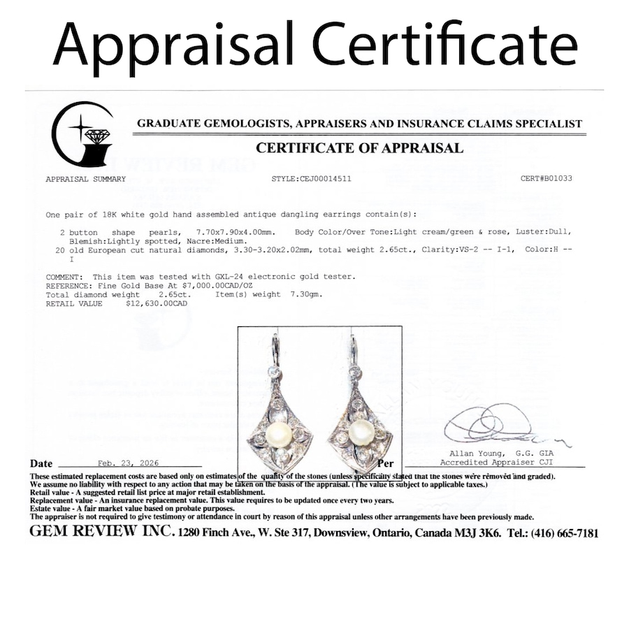 Image 752410_ALTMORE3.jpg, Product 752-410 / Price $5,995.00, Estate Originals 18K White Gold Pearl and Old European Diamond Drop Style Earrings from Estate Originals on TSC.ca's Jewellery department