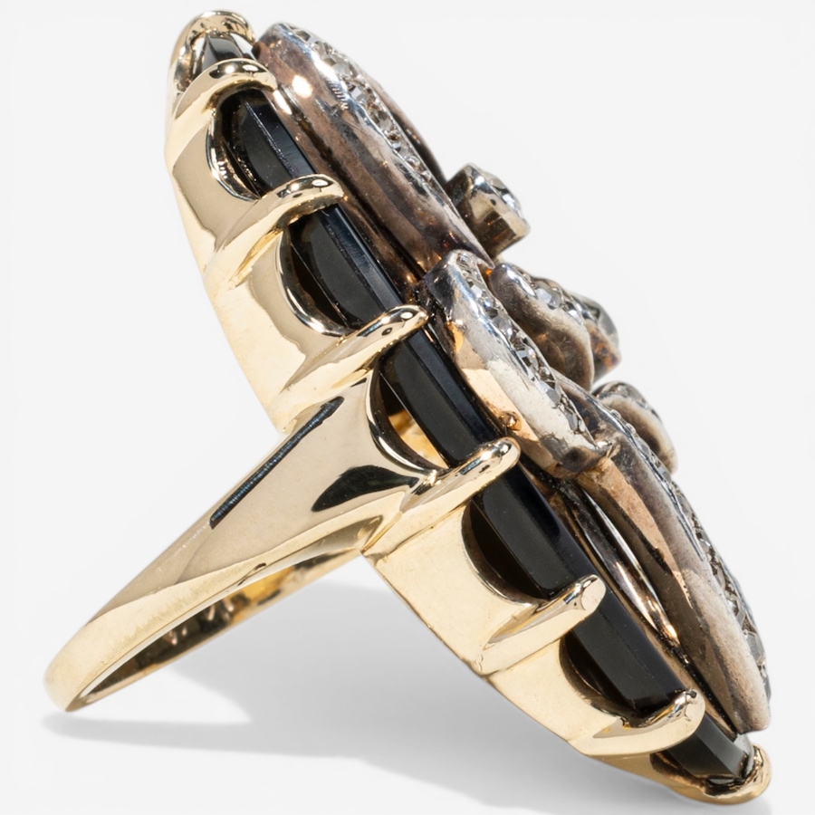 Image 752415_ALTMORE2.jpg, Product 752-415 / Price $5,895.00, Estate Originals 14K Yellow Gold Antique Onyx and Old European-Cut Diamond Ring from Estate Originals on TSC.ca's Jewellery department