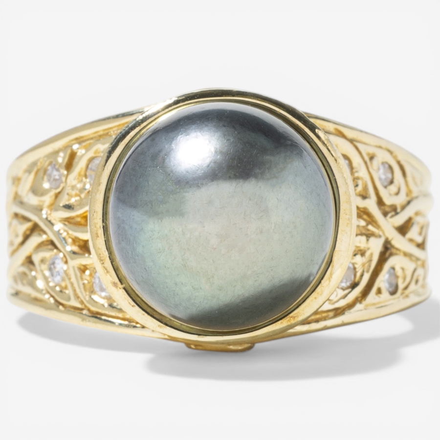 Image 752417.jpg, Product 752-417 / Price $5,995.00, Estate Originals 18K Yellow Gold Black South Sea Pearls and Diamond Ring from Estate Originals on TSC.ca's Jewellery department