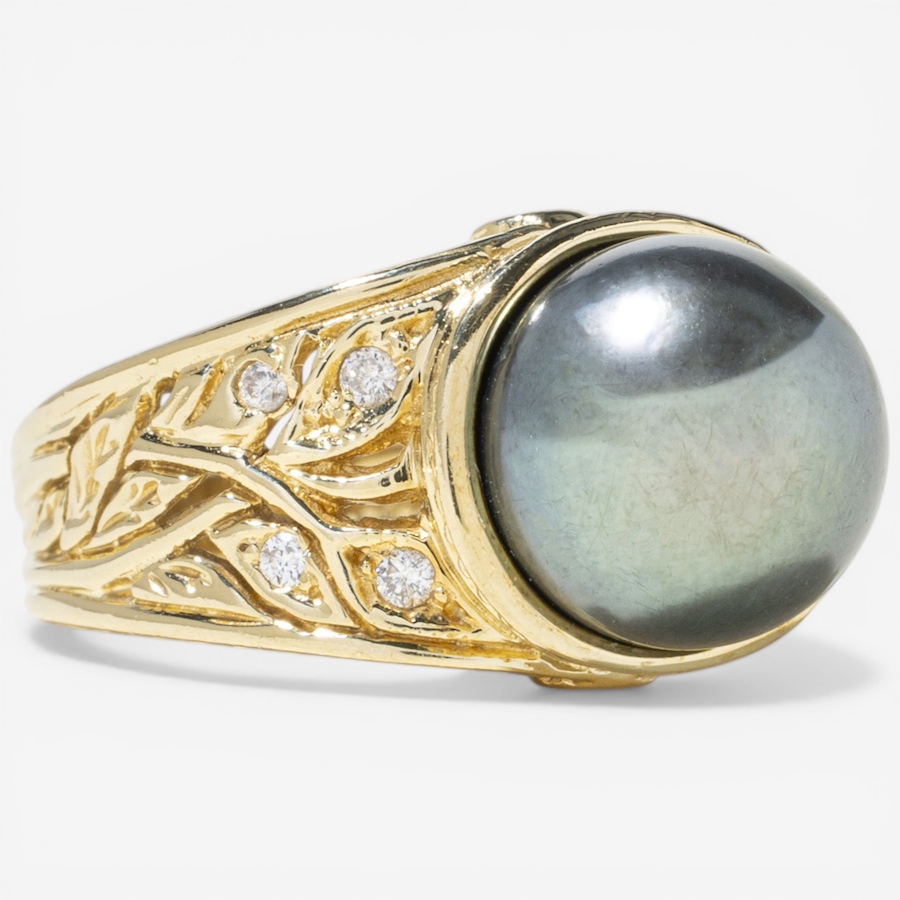 Image 752417_ALTMORE1.jpg, Product 752-417 / Price $5,995.00, Estate Originals 18K Yellow Gold Black South Sea Pearls and Diamond Ring from Estate Originals on TSC.ca's Jewellery department