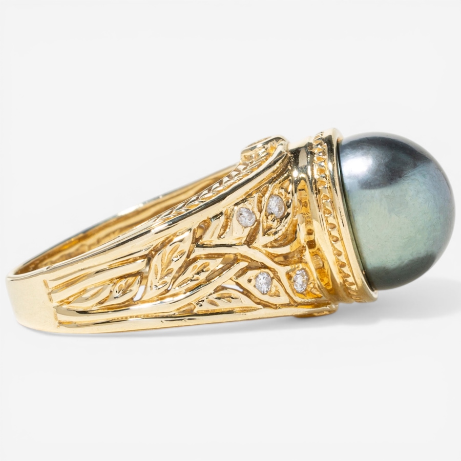 Image 752417_ALTMORE2.jpg, Product 752-417 / Price $5,995.00, Estate Originals 18K Yellow Gold Black South Sea Pearls and Diamond Ring from Estate Originals on TSC.ca's Jewellery department