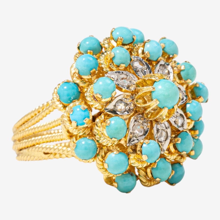 Image 752430_ALTMORE1.jpg, Product 752-430 / Price $7,295.00, Estate Originals 18K Yellow and White Gold Turquoise and Rose-Cut Diamond Cluster Ring from Estate Originals on TSC.ca's Jewellery department