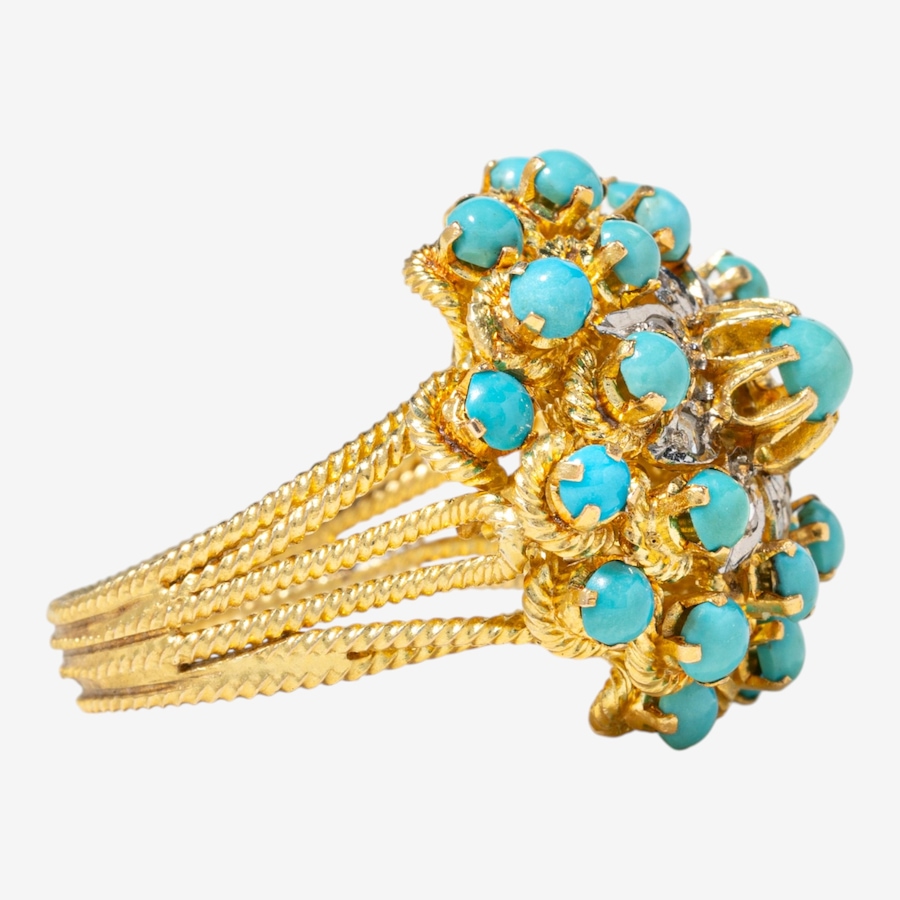 Image 752430_ALTMORE2.jpg, Product 752-430 / Price $7,295.00, Estate Originals 18K Yellow and White Gold Turquoise and Rose-Cut Diamond Cluster Ring from Estate Originals on TSC.ca's Jewellery department