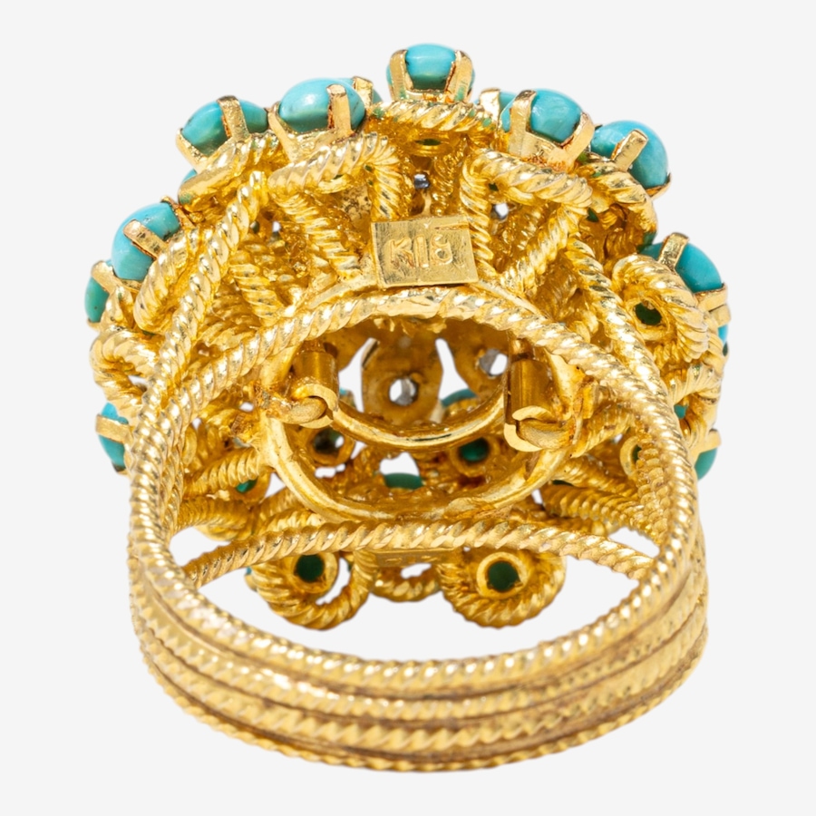 Image 752430_ALTMORE3.jpg, Product 752-430 / Price $7,295.00, Estate Originals 18K Yellow and White Gold Turquoise and Rose-Cut Diamond Cluster Ring from Estate Originals on TSC.ca's Jewellery department