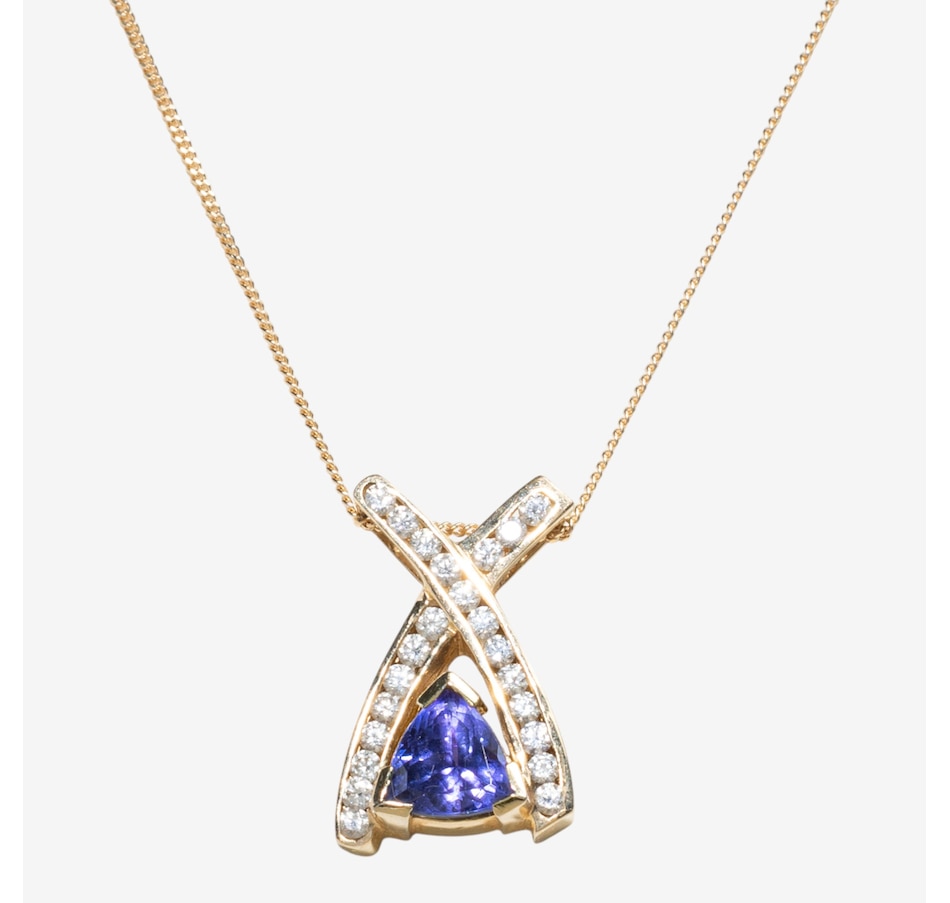 Image 752431.jpg, Product 752-431 / Price $4,795.00, Estate Originals 14K Yellow Gold 2.35 ctw Trilliant-Cut Tanzanite and Diamond Pendant from Estate Originals on TSC.ca's Jewellery department