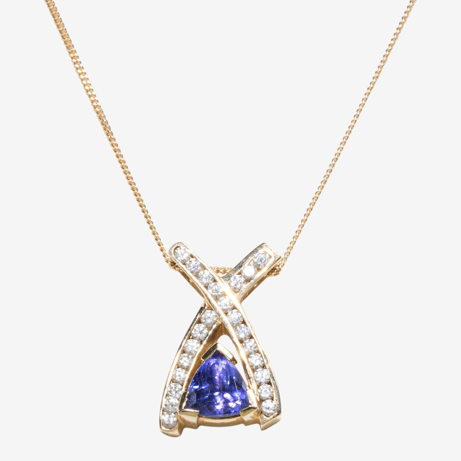 Image 752431.jpg, Product 752-431 / Price $4,795.00, Estate Originals 14K Yellow Gold 2.35 ctw Trilliant-Cut Tanzanite and Diamond Pendant from Estate Originals on TSC.ca's Jewellery department