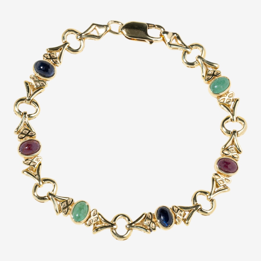 Image 752437.jpg, Product 752-437 / Price $5,995.00, Estate Originals 14K Yellow Gold 7" Cabochon-Cut Emerald, Ruby and Sapphire Bracelet from Estate Originals on TSC.ca's Jewellery department