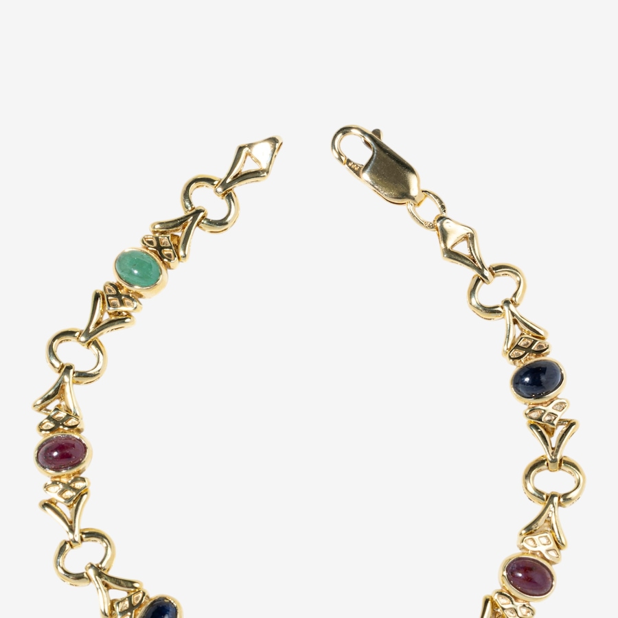 Image 752437_ALTMORE2.jpg, Product 752-437 / Price $5,995.00, Estate Originals 14K Yellow Gold 7" Cabochon-Cut Emerald, Ruby and Sapphire Bracelet from Estate Originals on TSC.ca's Jewellery department
