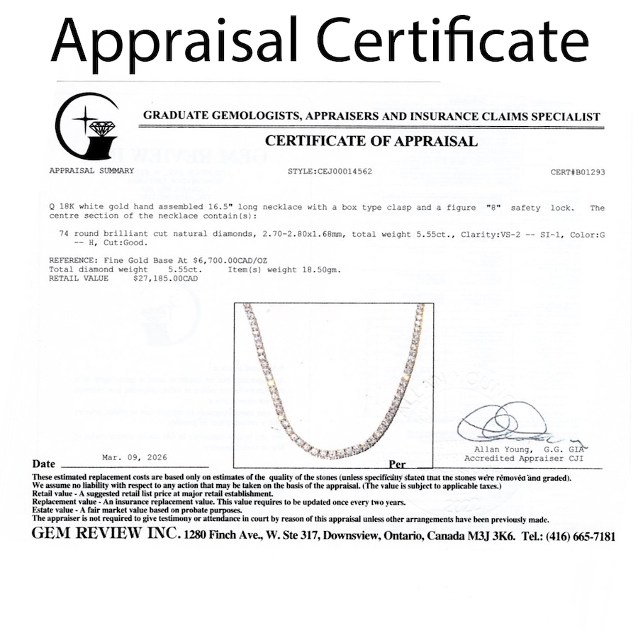Image 752444_ALTMORE5.jpg, Product 752-444 / Price $12,995.00, Estate Originals 18K White Gold 5.55 ctw Diamond Tennis Necklace from Estate Originals on TSC.ca's Jewellery department