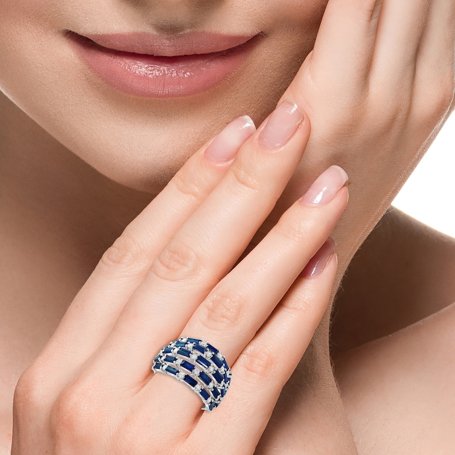 Image 752498_ALTMORE3.jpg, Product 752-498 / Price $5,799.99, EFFY 14K White Gold Blue Sapphire & Diamond 5 Row Ring from Effy Jewellery on TSC.ca's Jewellery department