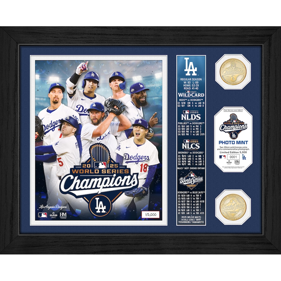 Image 753054.jpg, Product 753-054 / Price $139.99, Los Angeles Dodgers 2025 World Series Champions Team Force Photo Mint from Highland Mint on TSC.ca's Sports department