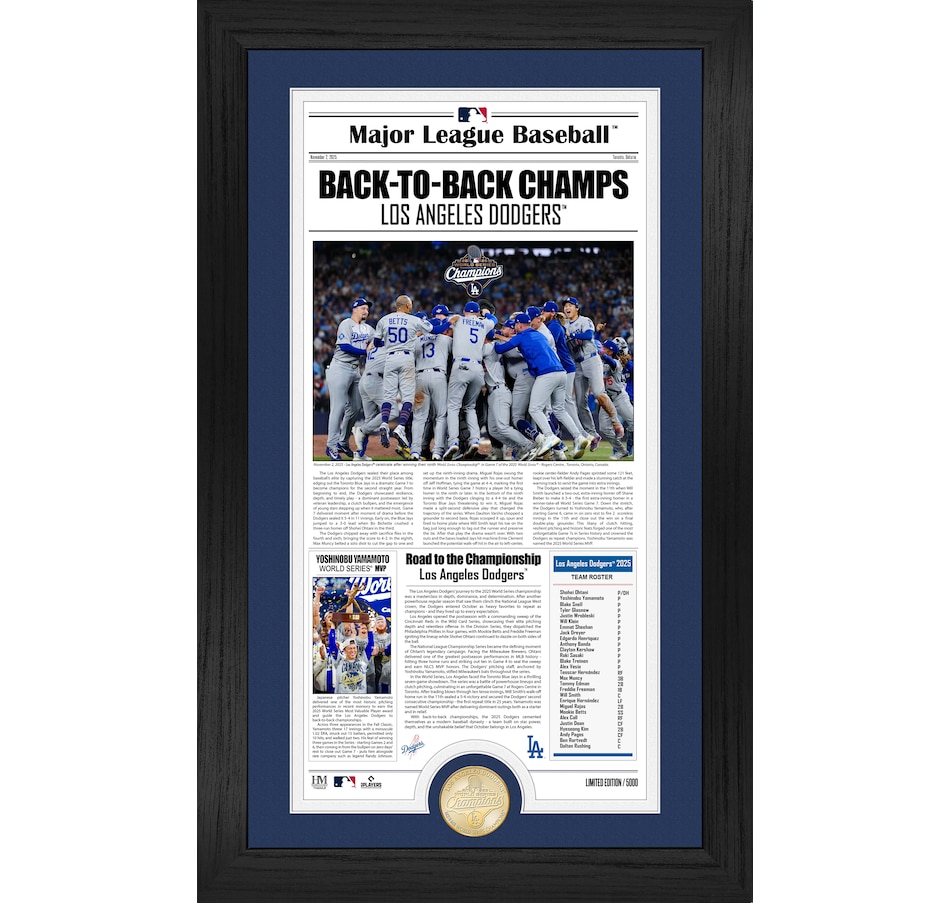 Image 753062.jpg, Product 753-062 / Price $119.99, Los Angeles Dodgers 2025 World Series Champions Front Page News Cover Bronze Coin Photo Mint from Highland Mint on TSC.ca's Sports department