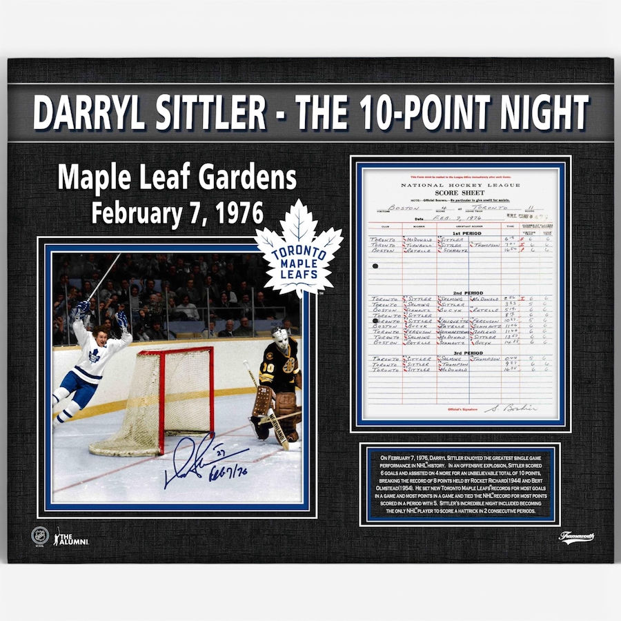 Image 753518.jpg, Product 753-518 / Price $299.99, Darryl Sittler Toronto Maple Leafs Signed PhotoGlass Framed 10" x 10" 10-Point Night Photo from Frameworth on TSC.ca's Sports department