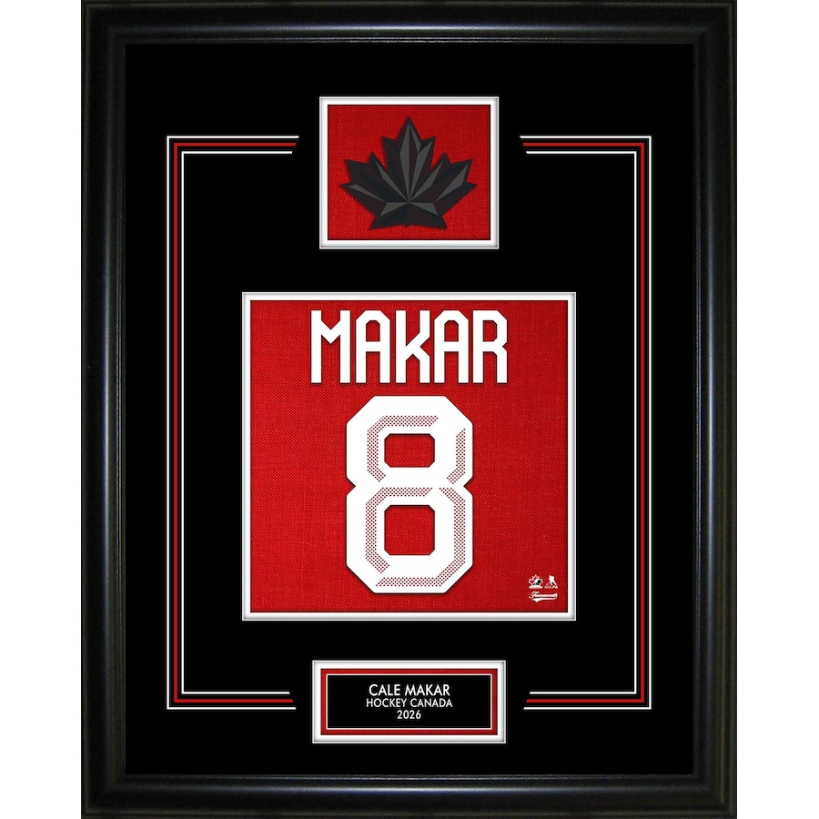 Image 753565.jpg, Product 753-565 / Price $79.99, Frameworth Cale Makar Virtual Jersey Number Framed 16" x 20" 2026 Hockey Canada from Frameworth on TSC.ca's Sports department
