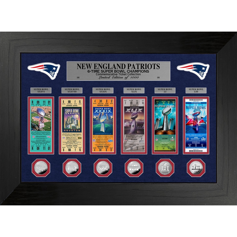 Image 753590.jpg, Product 753-590 / Price $389.99, New England Patriots 6-Time Super Bowl Champions Deluxe Ticket and Silver Game Coin Collection from Highland Mint on TSC.ca's Sports department