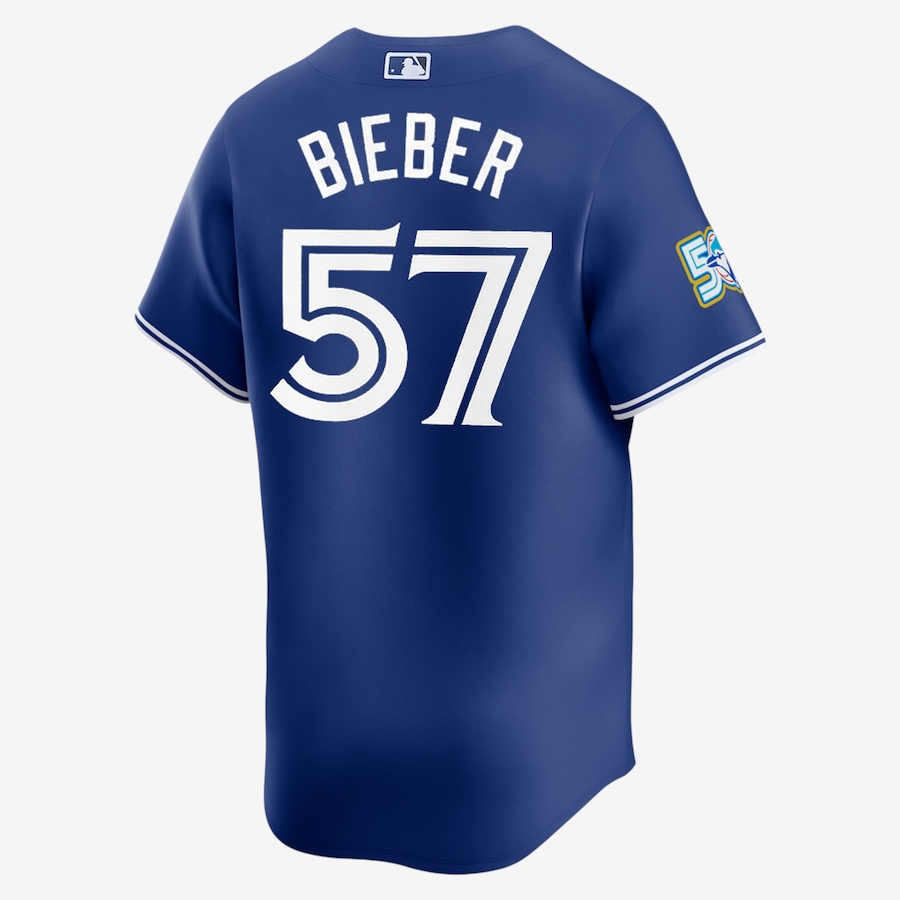Image 753678_ALTMORE1.jpg, Product 753-678 / Price $329.99, Men's Toronto Blue Jays Nike 50th Anniversary Shane Bieber Alternate Replica Jersey (royal) from Nike on TSC.ca's Sports department