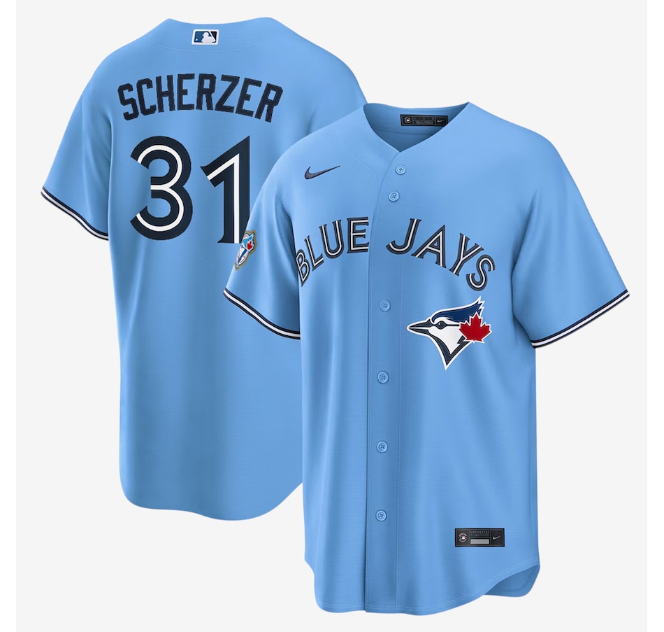 Image 753684.jpg, Product 753-684 / Price $288.99, Men's Toronto Blue Jays Nike 50th Anniversary Max Scherzer Alternate Replica Jersey (powder blue) from Nike on TSC.ca's Sports department
