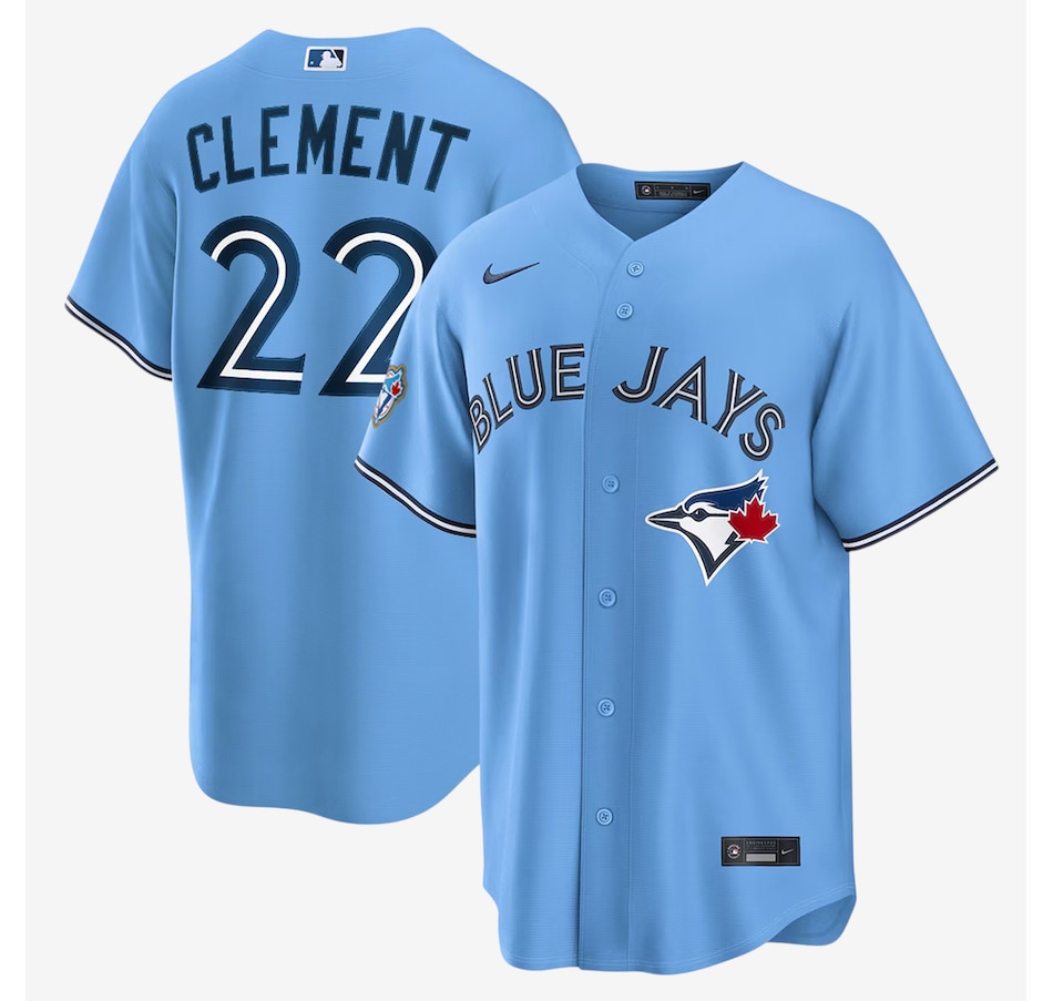 Image 753687.jpg, Product 753-687 / Price $288.99, Men's Toronto Blue Jays Nike 50th Anniversary Ernie Clement Alternate Replica Jersey (powder blue) from Nike on TSC.ca's Sports department