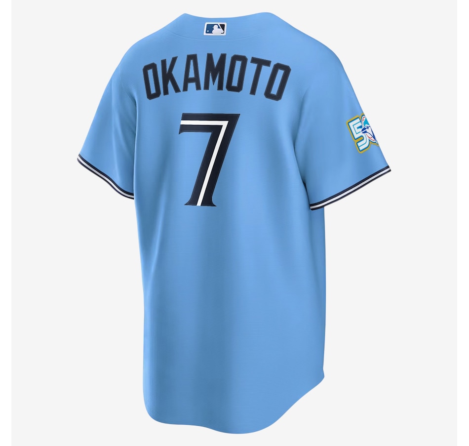 Image 753691_ALTMORE1.jpg, Product 753-691 / Price $288.99, Men's Toronto Blue Jays Nike 50th Anniversary Kazuma Okamoto Alternate Replica Jersey (powder blue) from Nike on TSC.ca's Sports department