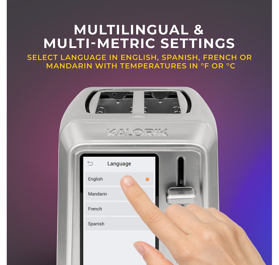 Image 753809_ALTMORE4.jpg, Product 753-809 / Price $139.99, Kalorik Vivid 2-Slice TFT Toaster with Touchscreen (TO52622SS, stainless steel) from Kalorik on TSC.ca's Kitchen department