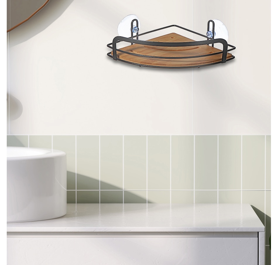 Image 754184_ALTMORE1.jpg, Product 754-184 / Price $19.99, IH Casadecor Metal Suction Cup Corner Caddy with Bamboo from IH Casa Decor on TSC.ca's Home & Garden department
