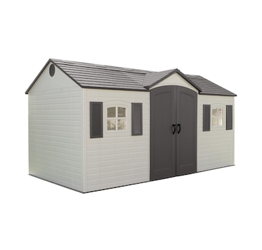 8' x 15' Outdoor Storage Shed with Shutters, Windows and Skylights