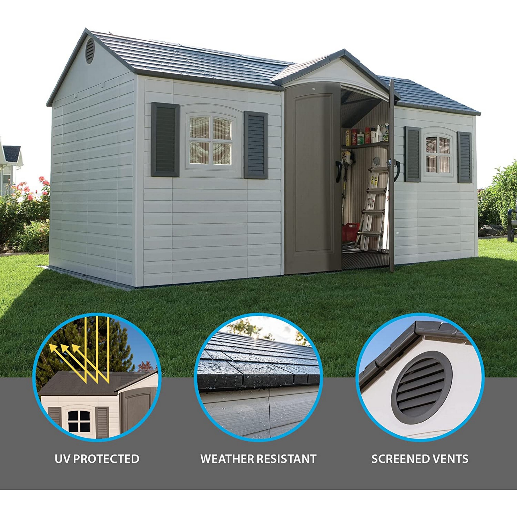 Lifetime 8' x 15' Outdoor Storage Shed with Shutters, Windows and