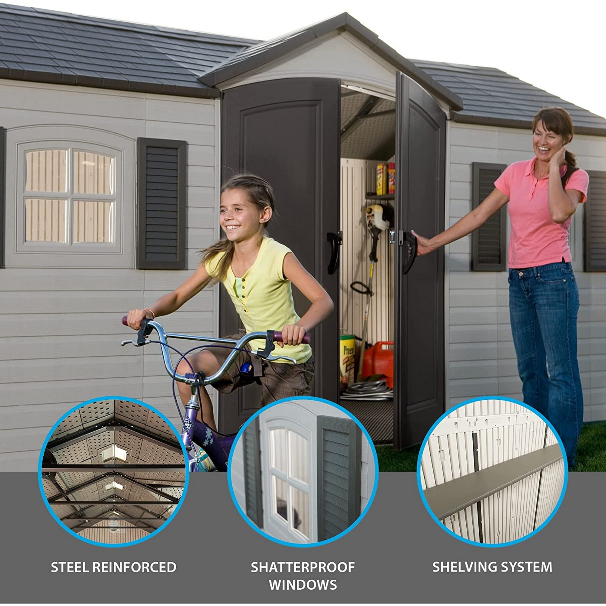 Lifetime 8' x 15' Outdoor Storage Shed with Shutters, Windows and